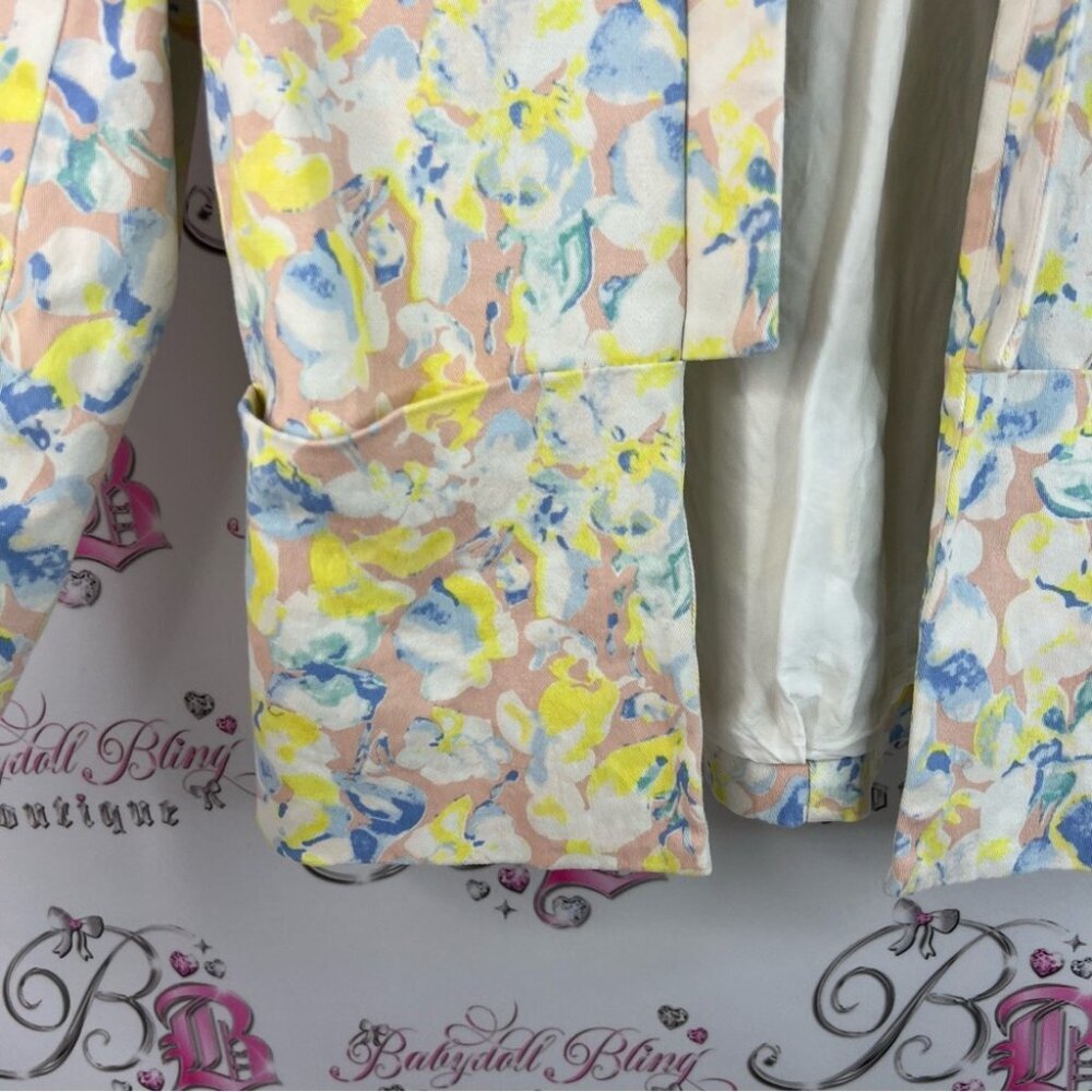 Elly M blazer flowers cardigan style pockets blue pink Pastel Floral Blazer - Picture 8 of 12